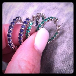 Sterling Silver Simulated Emerald Hoop Earrings